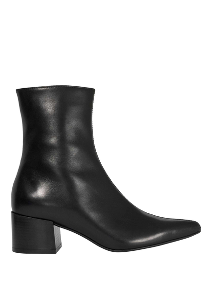 Dune London Pami Leather Pointed Toe Block Heel Ankle Boots, Black, Black