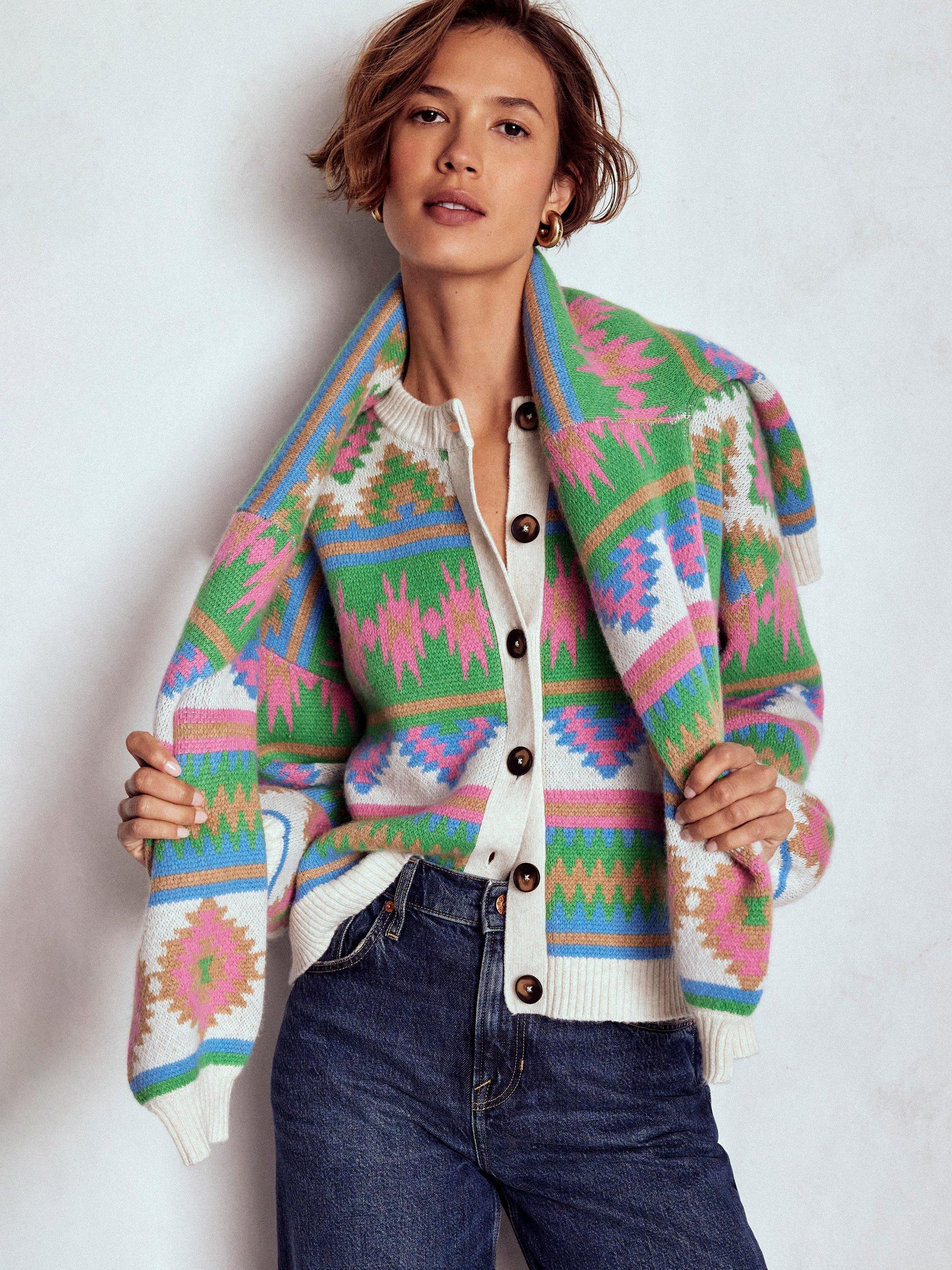 Product image 1 of 7, which shows Boden Abi Jacquard Wool Blend Cardigan, Multi, XS