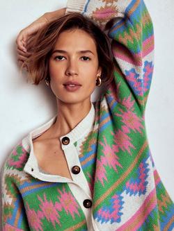 Boden Abi Jacquard Wool Blend Cardigan, Multi - view 2, Multi