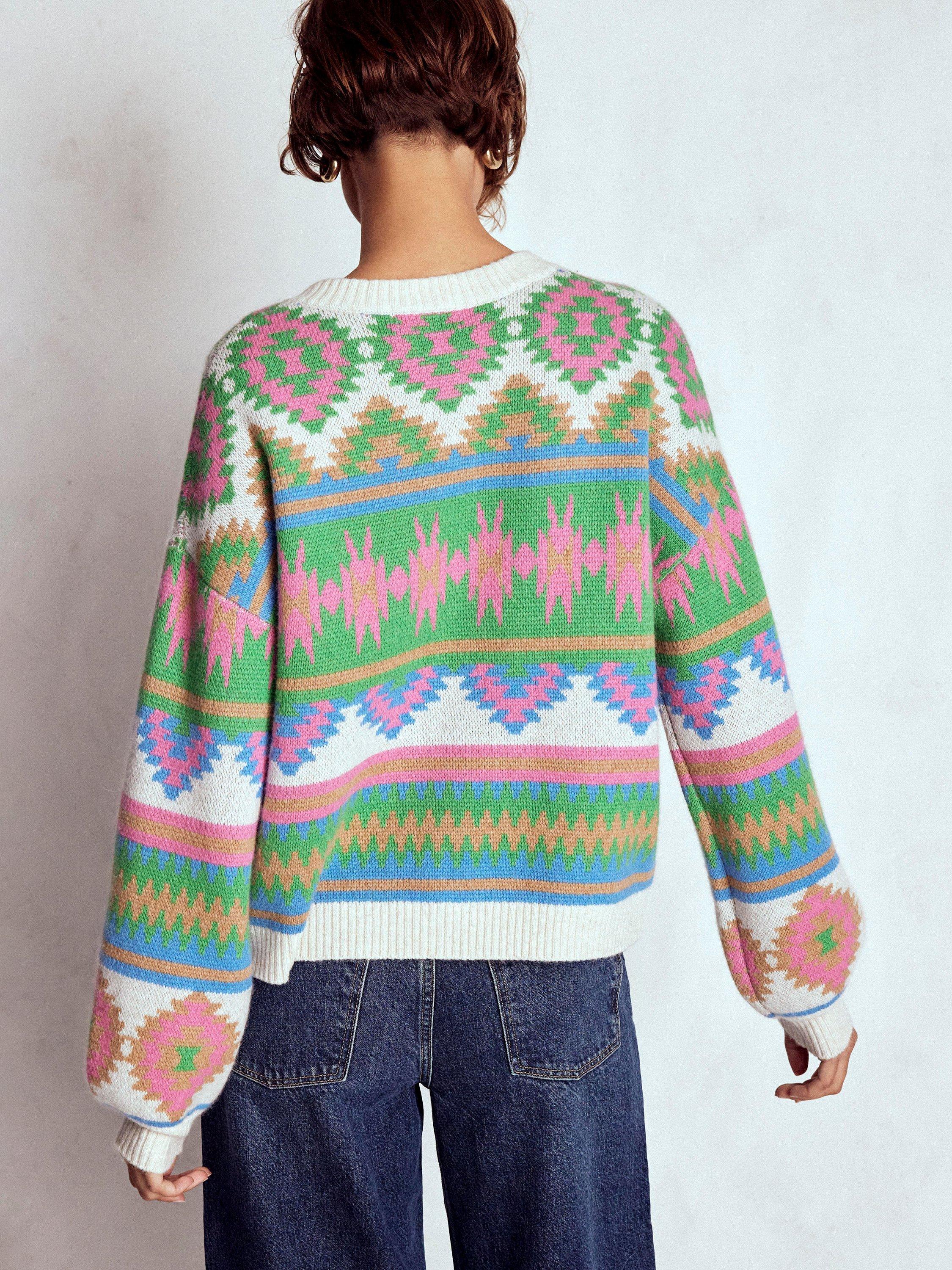 Product image 3 of 7, which shows Boden Abi Jacquard Wool Blend Cardigan, Multi, XS