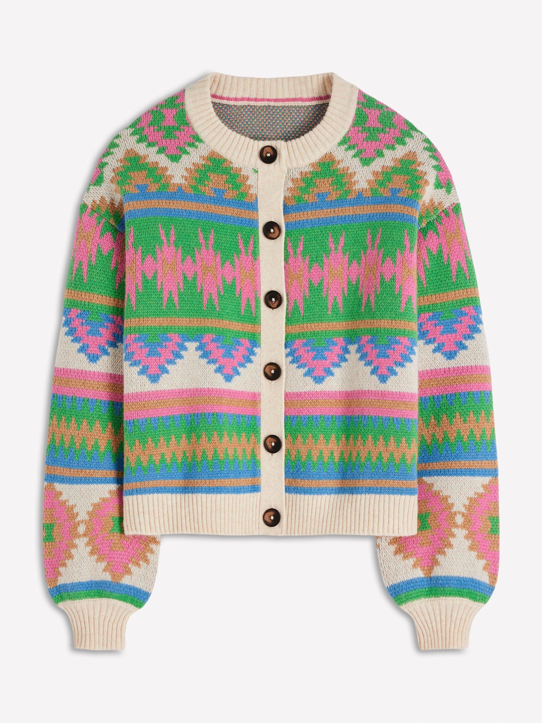 Product image 6 of 7, which shows Boden Abi Jacquard Wool Blend Cardigan, Multi, XS
