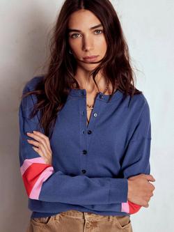 Boden Lara Relaxed Stripe Cardigan, Denim Blue, Denim Blue