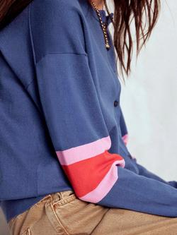 Boden Lara Relaxed Stripe Cardigan, Denim Blue - view 2, Denim Blue