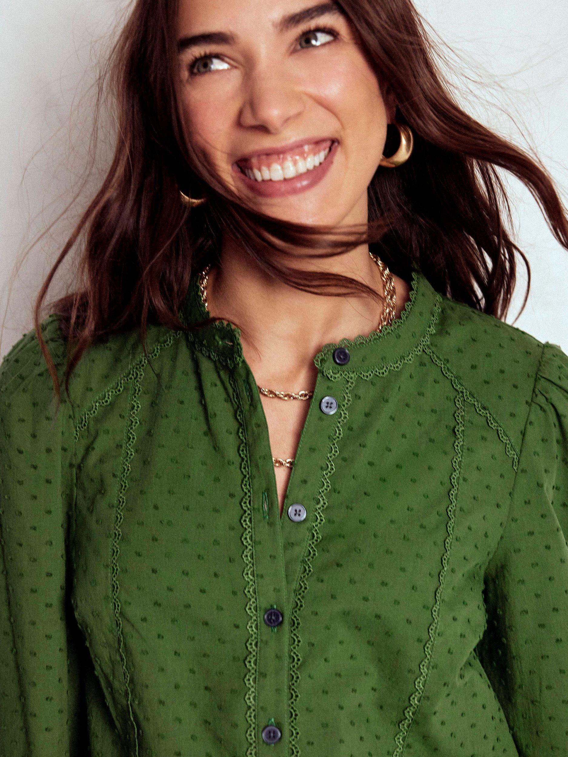 Product image 3 of 5, which shows Boden Rhea Dobby Shirt, Promenade Green, 8