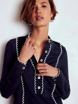 Boden Scallop Detail Shift Dress containing LENZING™ ECOVERO™ Viscose, Navy - view 2, Navy