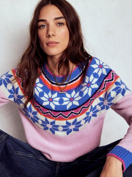 Boden Eleanor Fair Isle Wool Blend Jumper, Meadowsweet Pink, Meadowsweet Pink