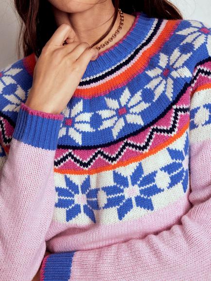 Boden Eleanor Fair Isle Wool Blend Jumper, Meadowsweet Pink - view 2, Meadowsweet Pink
