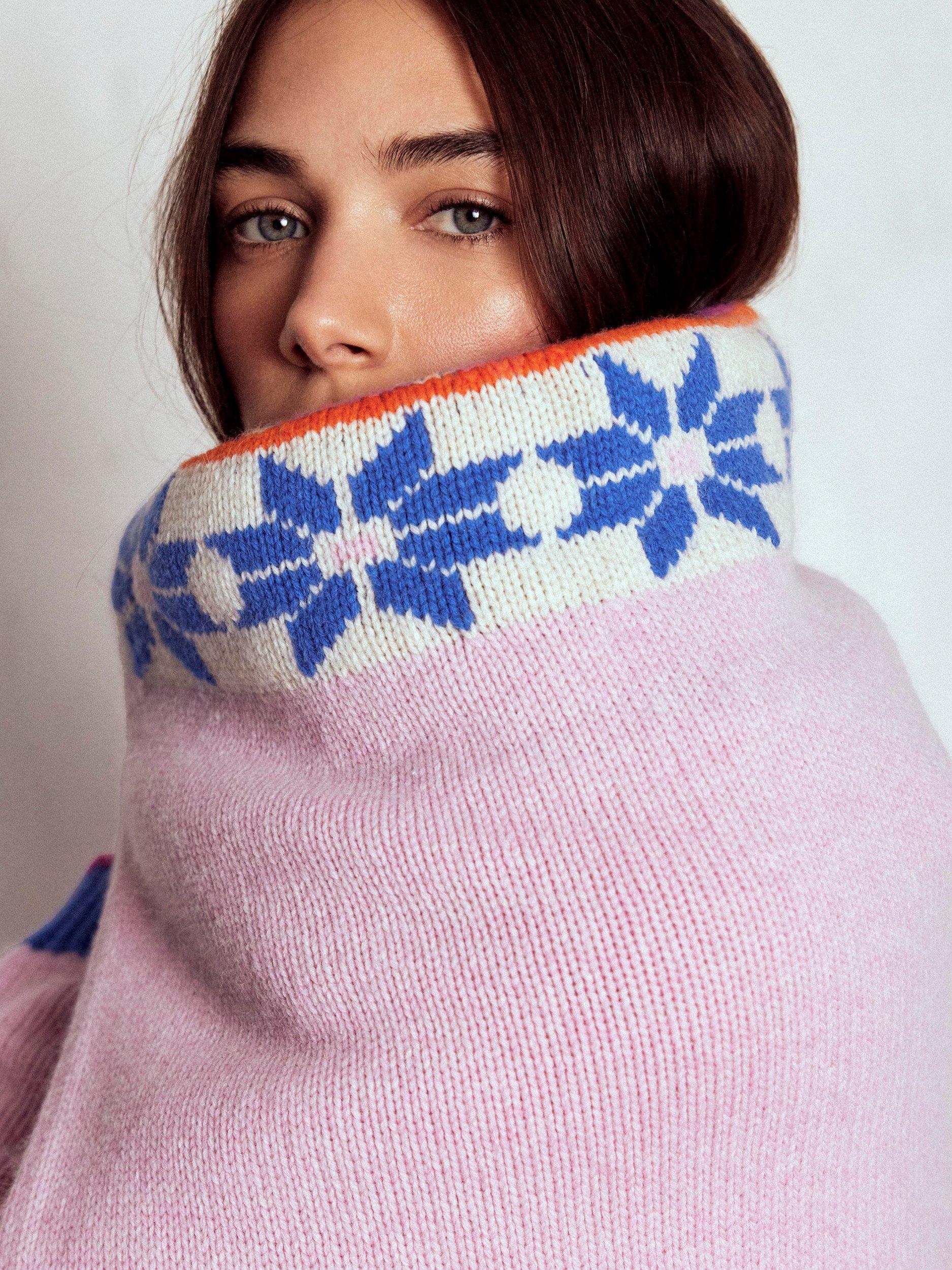 Product image 6 of 8, which shows Boden Eleanor Fair Isle Wool Blend Jumper, Meadowsweet Pink, XS