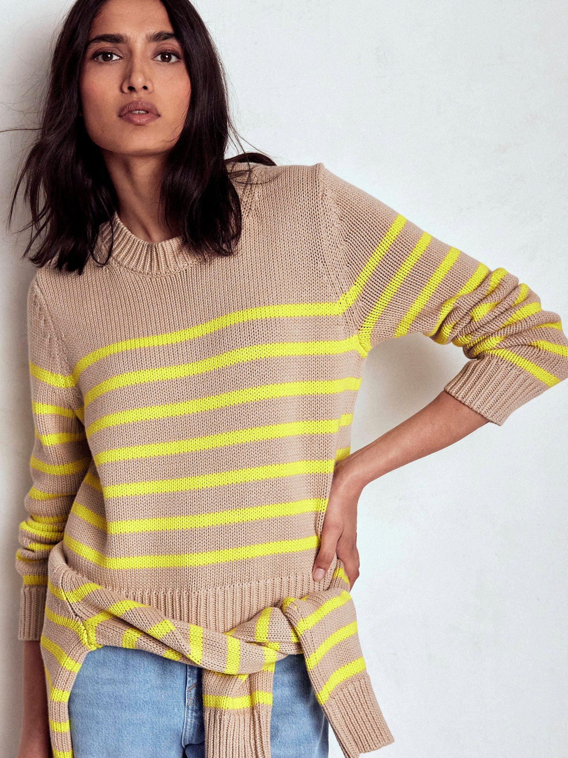 Product image 1 of 6, which shows Boden Lucy Chunky Stripe Jumper, Camel/Multi, XS