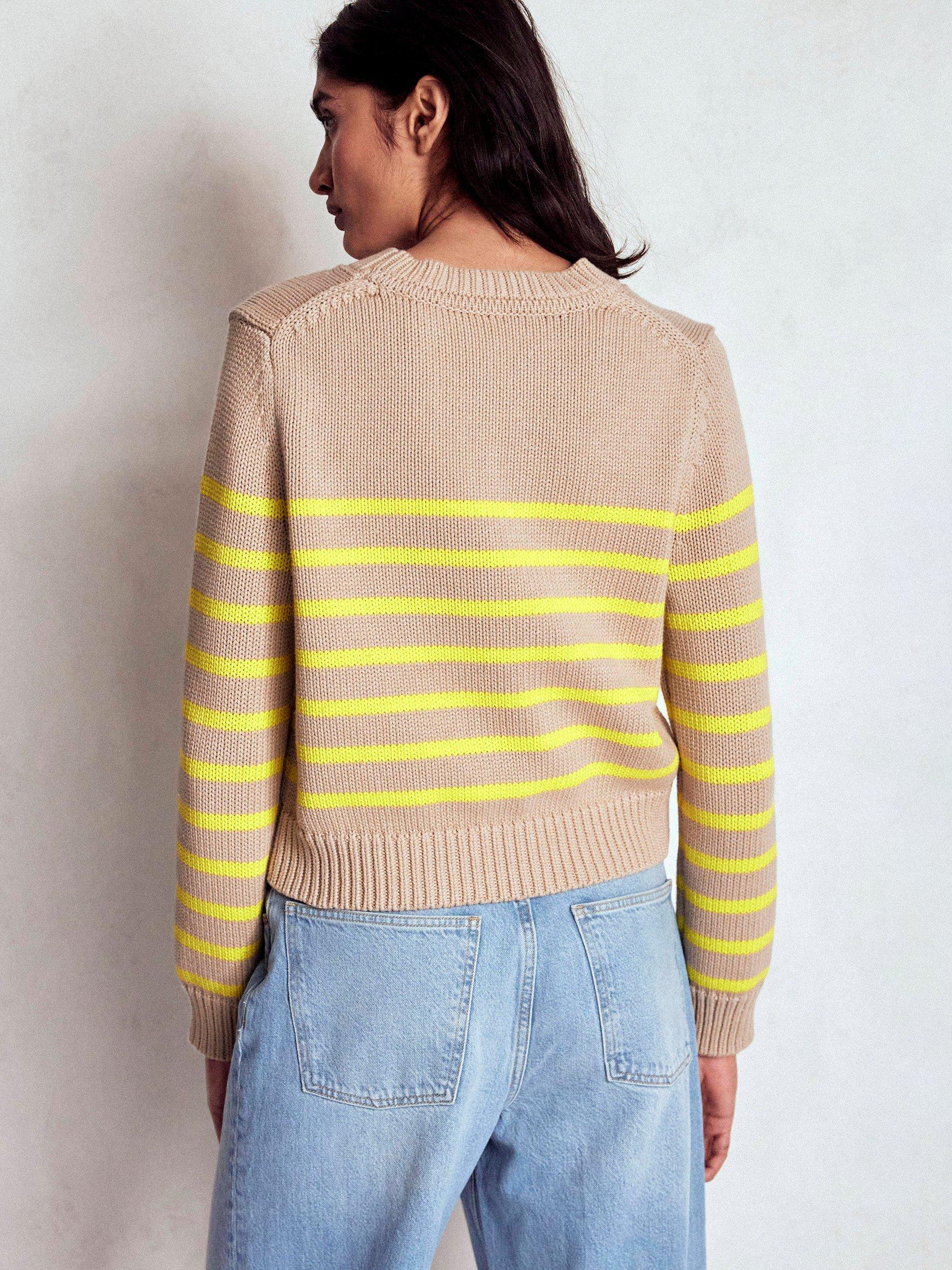 Product image 3 of 6, which shows Boden Lucy Chunky Stripe Jumper, Camel/Multi, XS