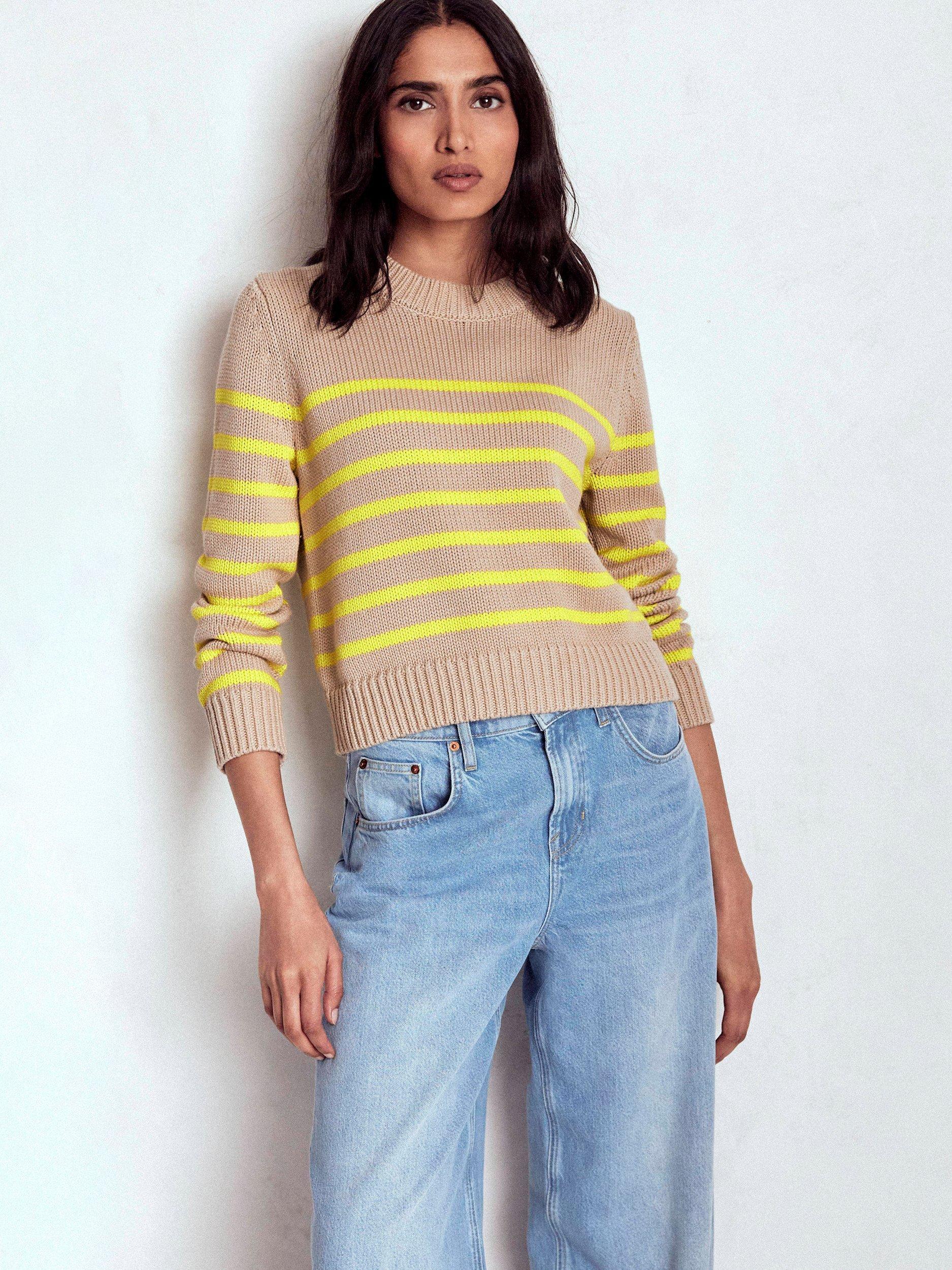 Product image 4 of 6, which shows Boden Lucy Chunky Stripe Jumper, Camel/Multi, XS