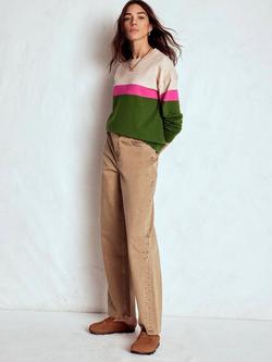 Boden Lara Relaxed Stripe Jumper, Green/Pink, Green/Pink