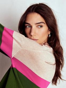 Boden Lara Relaxed Stripe Jumper, Green/Pink - view 2, Green/Pink