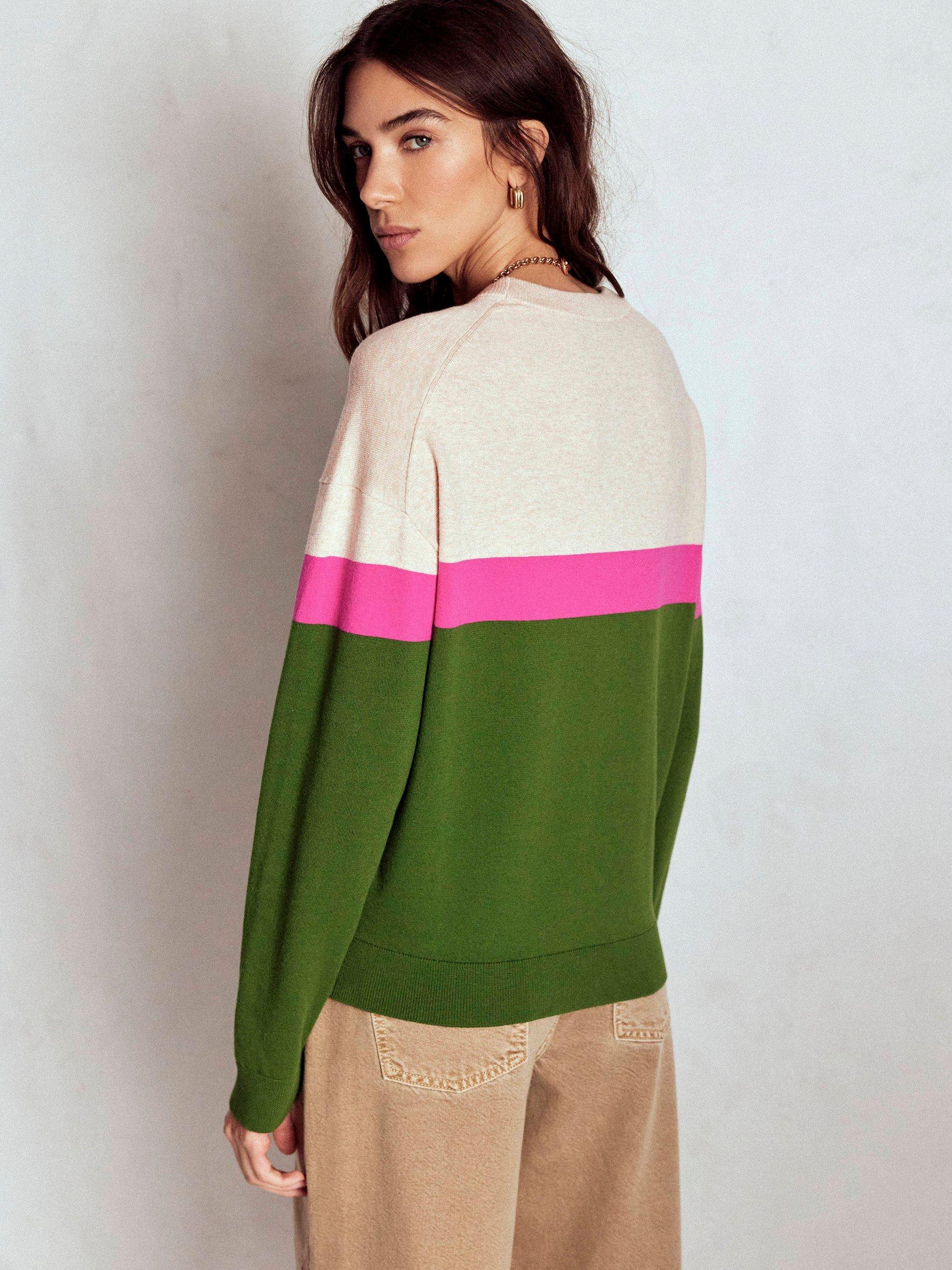 Product image 3 of 6, which shows Boden Lara Relaxed Stripe Jumper, Green/Pink, XS