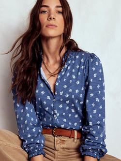 Boden Effie Floral Smocked Detail Top, Navy/Multi, Navy/Multi