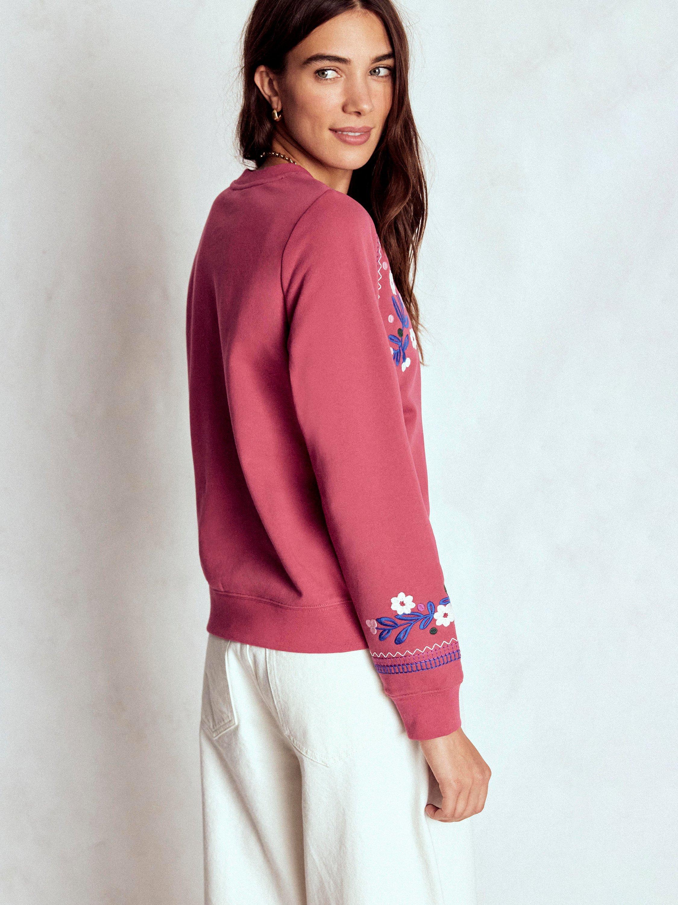 Product image 4 of 6, which shows Boden Hannah Embroide Floral Sweatshirt, Red/Multi, XS