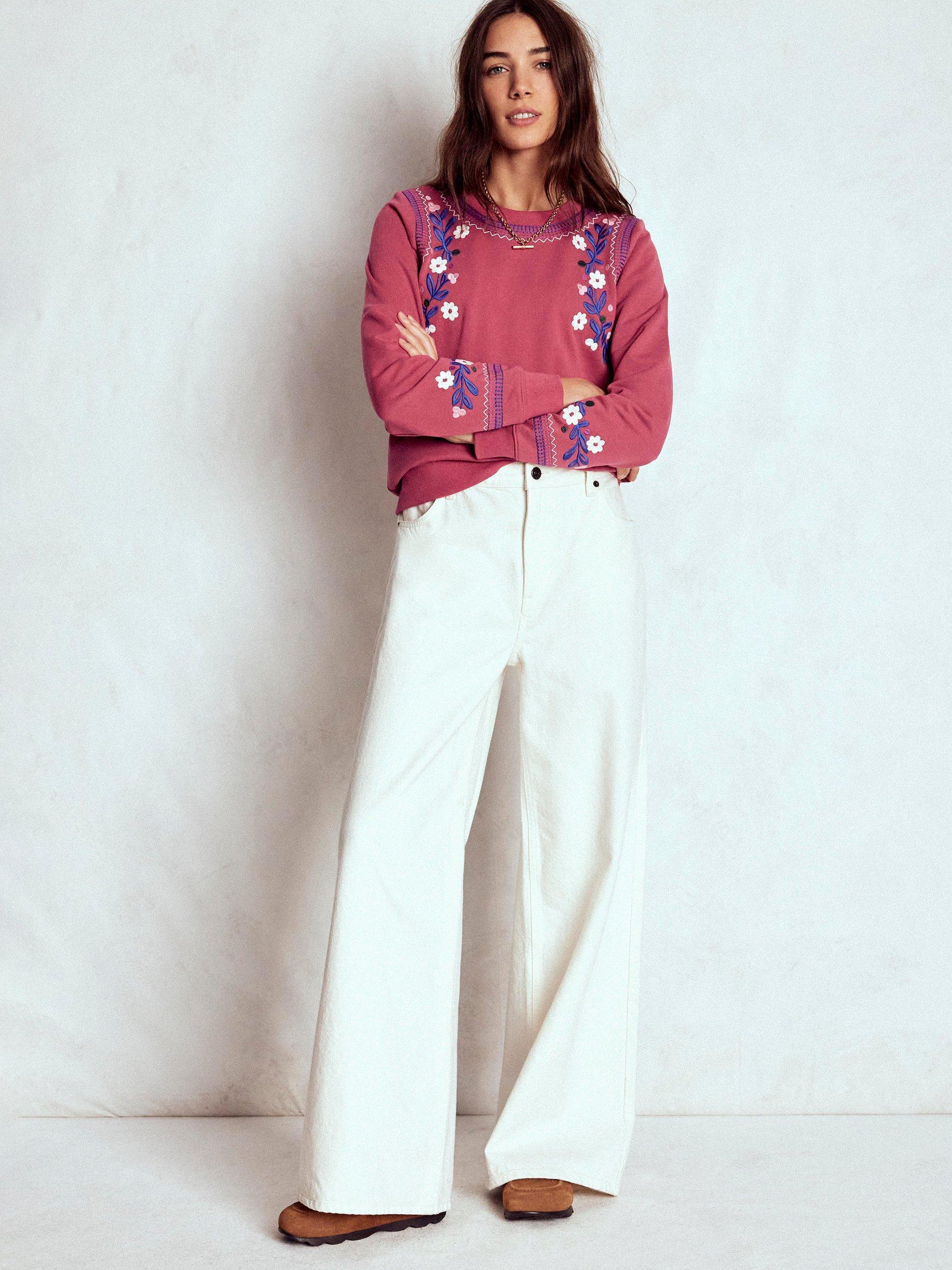 Product image 5 of 6, which shows Boden Hannah Embroide Floral Sweatshirt, Red/Multi, XS