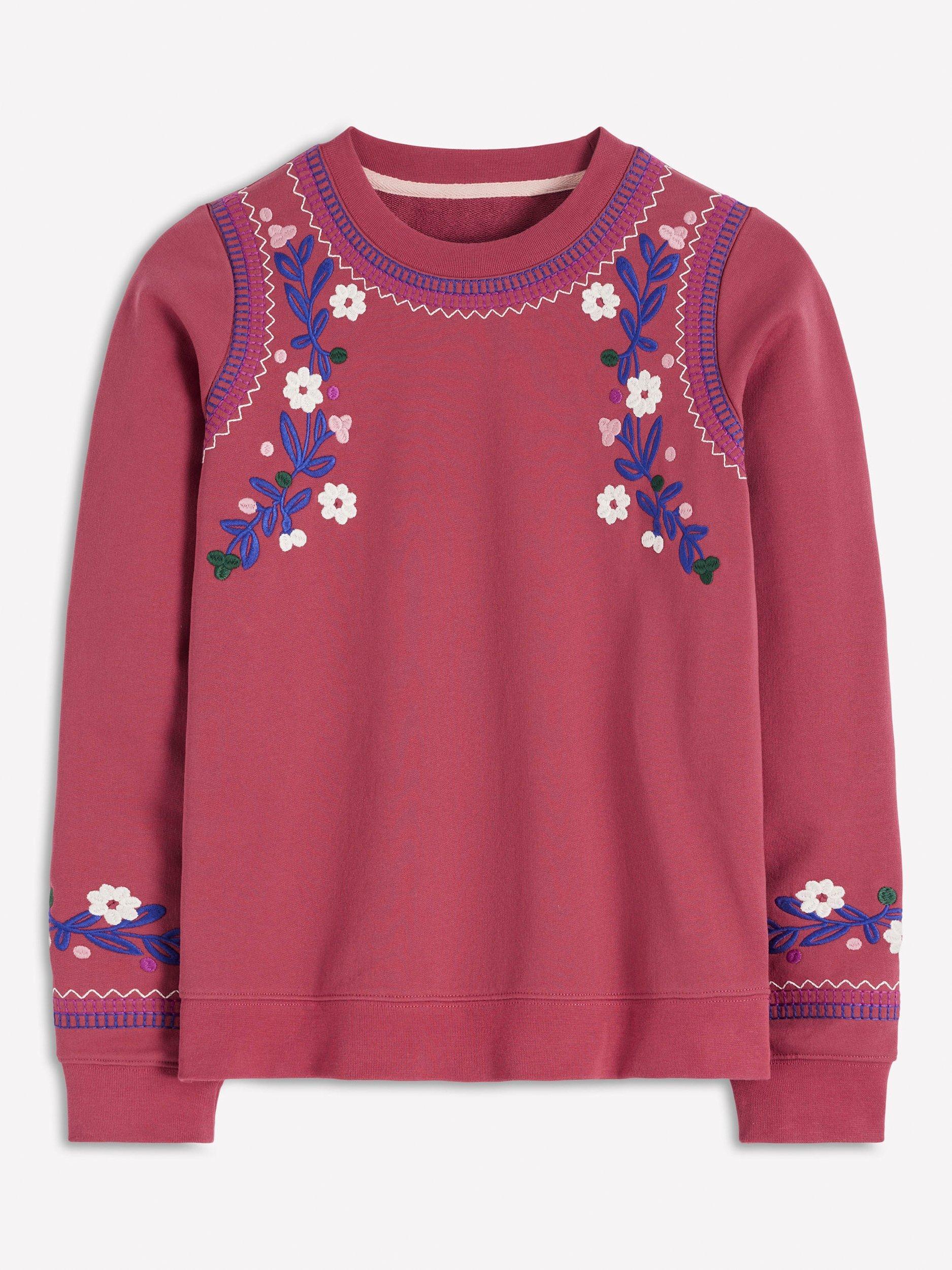 Product image 6 of 6, which shows Boden Hannah Embroide Floral Sweatshirt, Red/Multi, XS