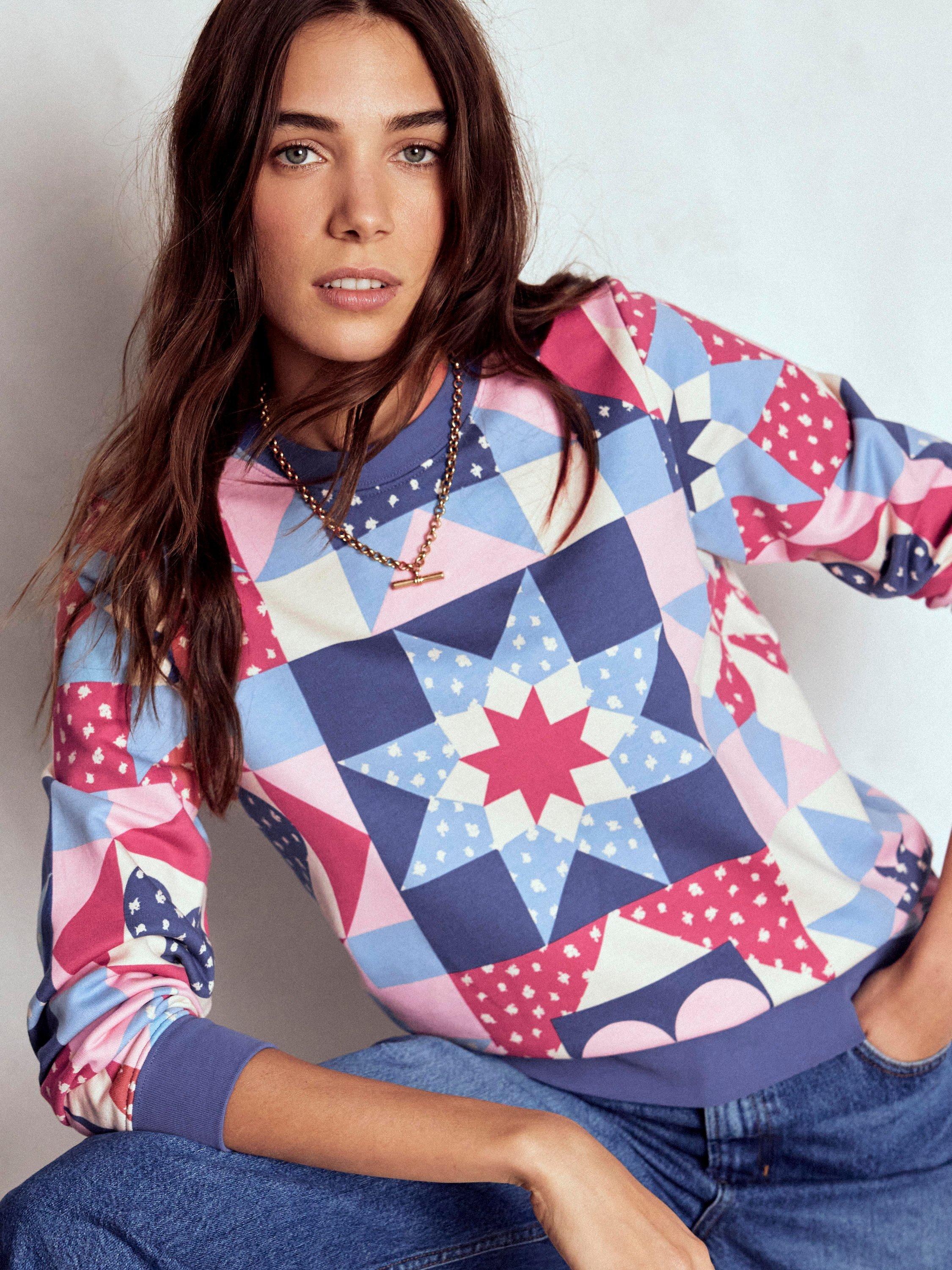 Product image 1 of 5, which shows Boden Hannah Patchwork Sweatshirt, Multi, XS