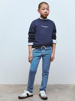 Mango Kids' Comfy Elasticated Drawstring Waist Jeans, Open Blue