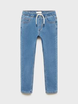 Mango Kids' Comfy Elasticated Drawstring Waist Jeans - view 2, Open Blue