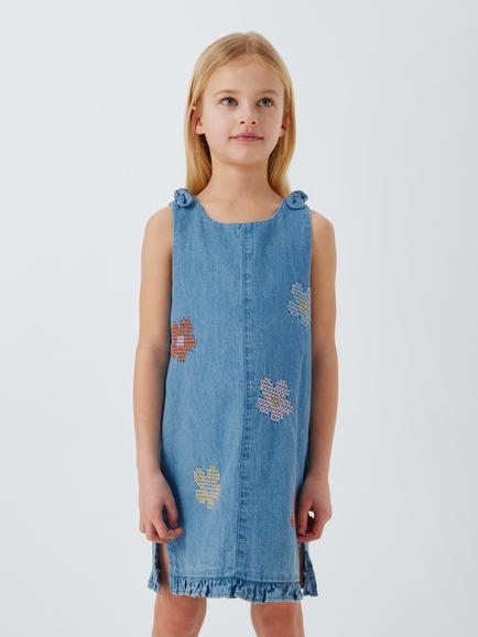 John Lewis Kids' Stitch Floral Denim Dress, Multi, Multi