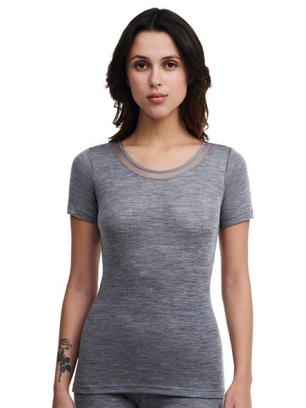 Femilet Juliana Thermal Merino Wool Short Sleeve Top, Heather Grey