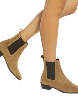 Dune London Parkas Suede Chisel Toe Low Heel Chelsea Boots - view 2, Taupe