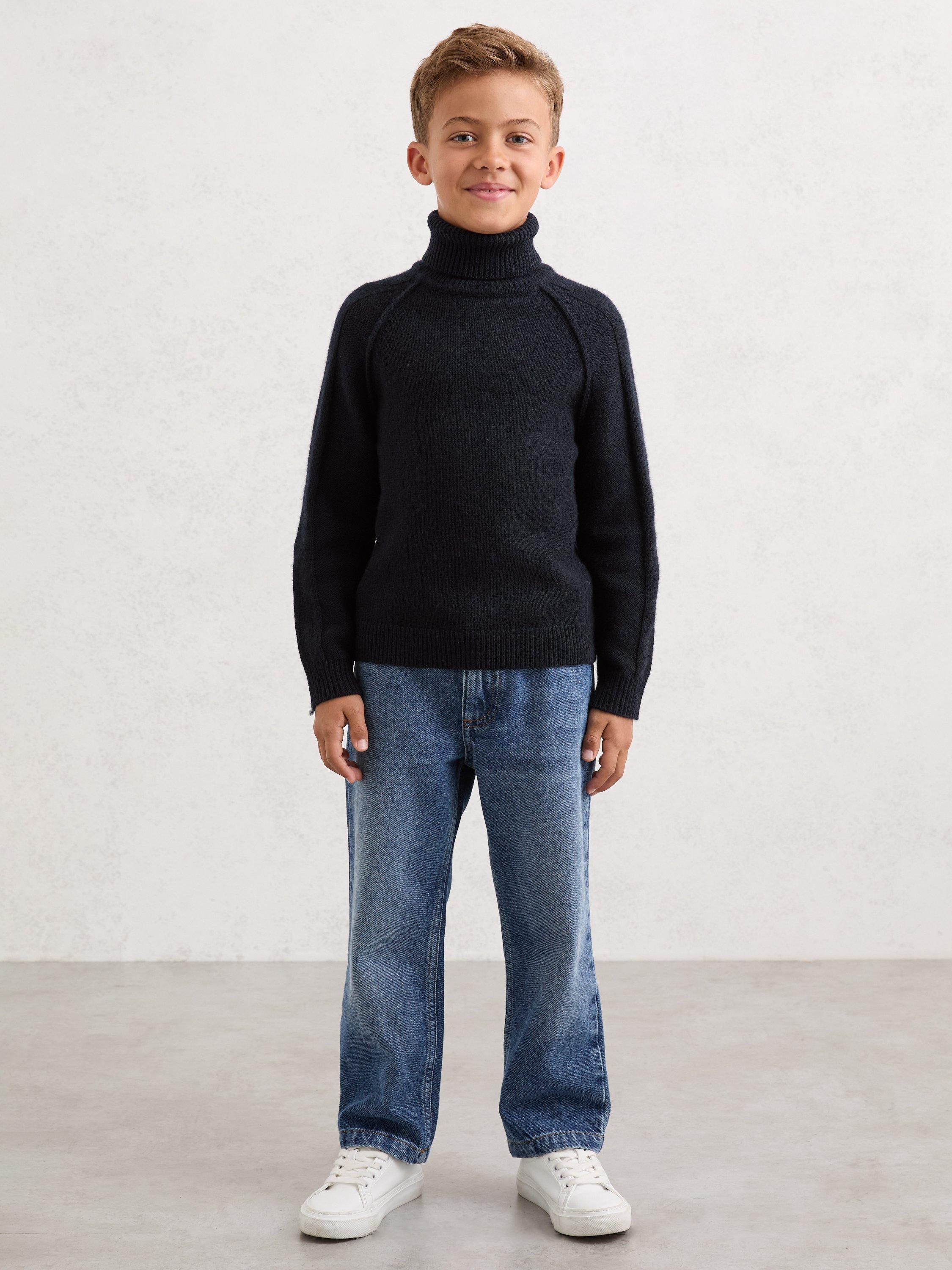 Product image 1 of 4, which shows Reiss Kids' Gosforth Wool Rich Roll Neck Jumper, Navy, 4-5 years