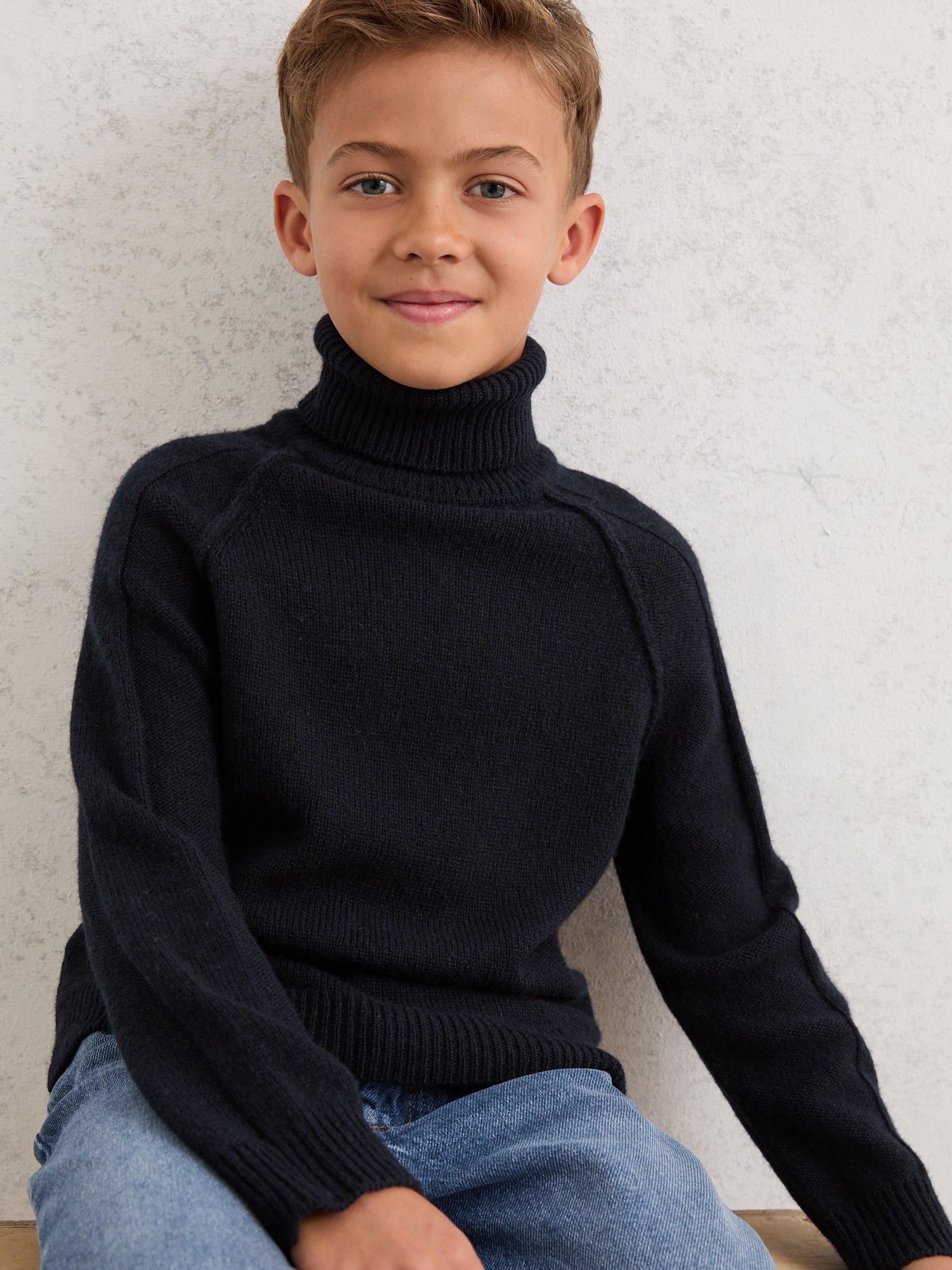Product image 3 of 4, which shows Reiss Kids' Gosforth Wool Rich Roll Neck Jumper, Navy, 4-5 years