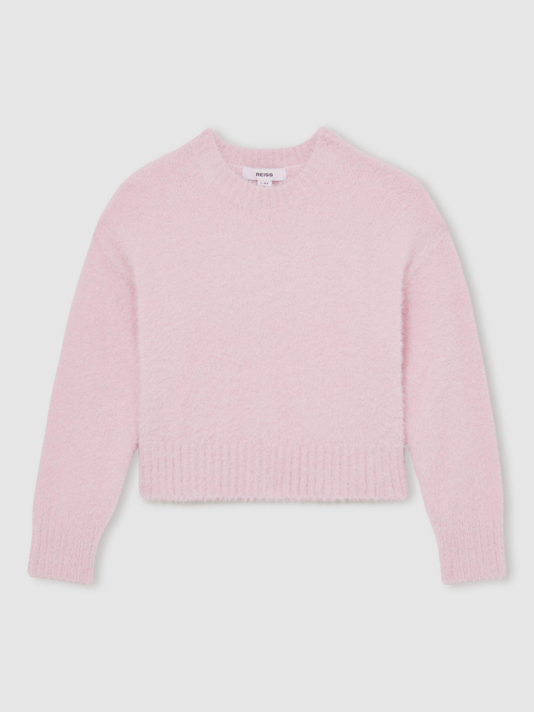 Product image 1 of 4, which shows Reiss Gracie Fluffy Crew Neck Jumper, Pink, 12-13 years