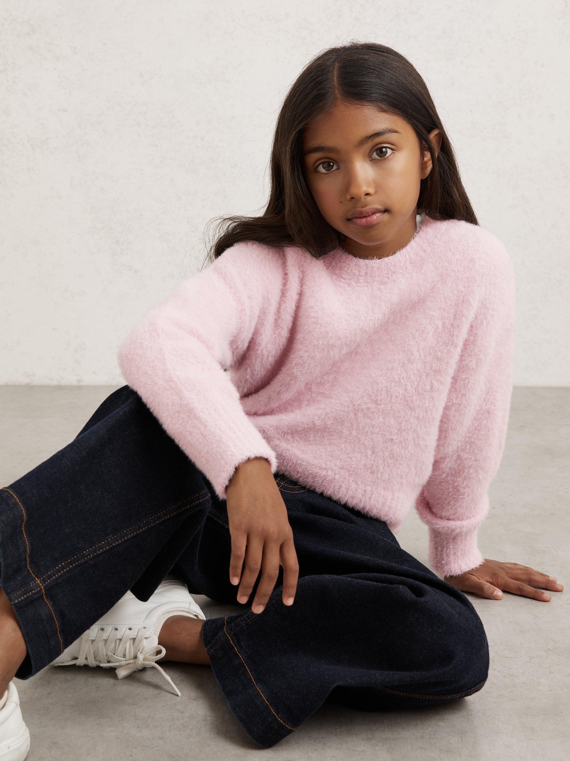 Product image 2 of 4, which shows Reiss Gracie Fluffy Crew Neck Jumper, Pink, 12-13 years