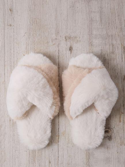 Chelsea Peers Faux Fur Cross Over Slippers, Multi - view 2, Multi