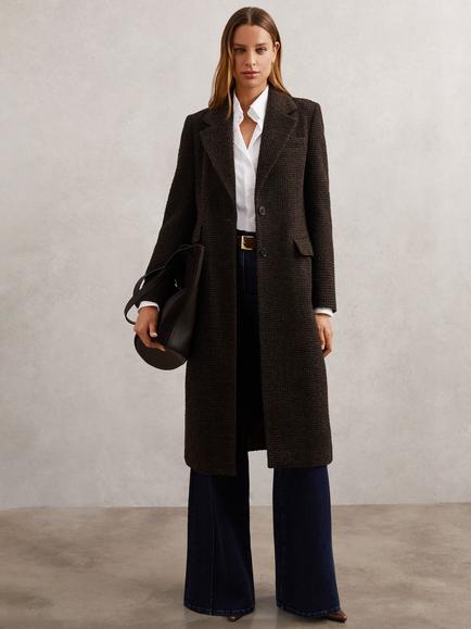 Reiss Kai Wool Blend Longline Coat, Chocolate Brown, Chocolate Brown