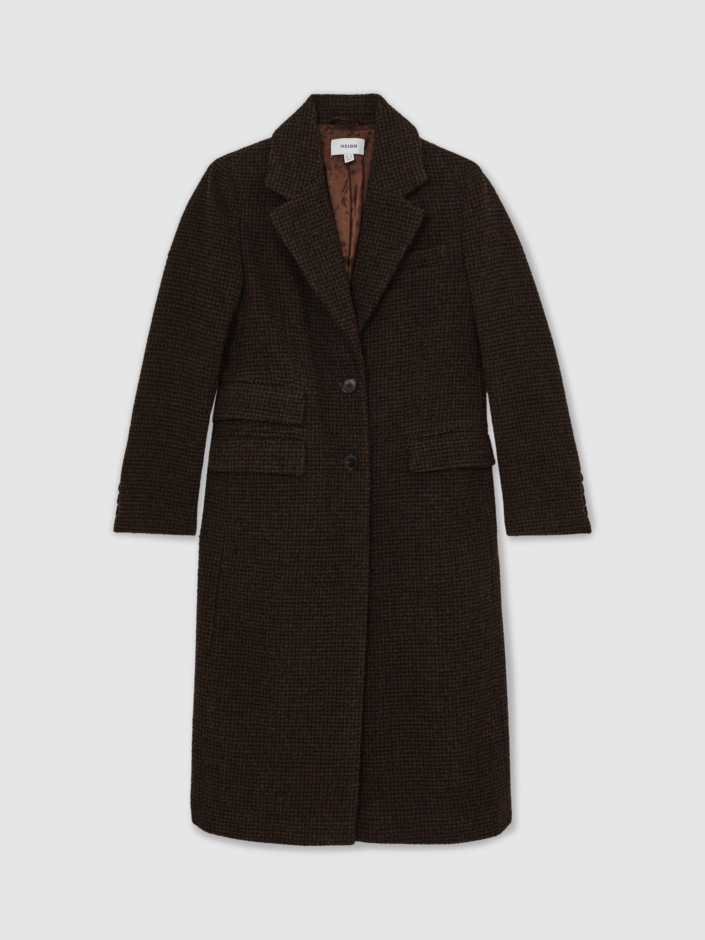 Product image 3 of 5, which shows Reiss Kai Wool Blend Longline Coat, Chocolate Brown, 6