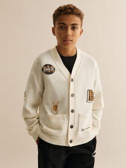 Reiss Kids' Kinsley Batman Badge Cardigan, Off White, Off White
