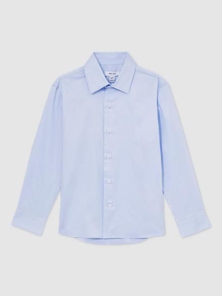 Reiss Kids' Remote Slim Fit Cotton Shirt, Soft Blue - view 2, Soft Blue