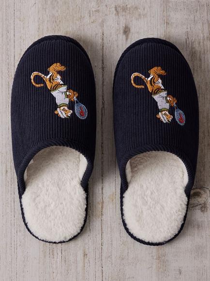 Chelsea Peers Embroidered Tennis Tiger Slippers, Navy - view 2, Navy