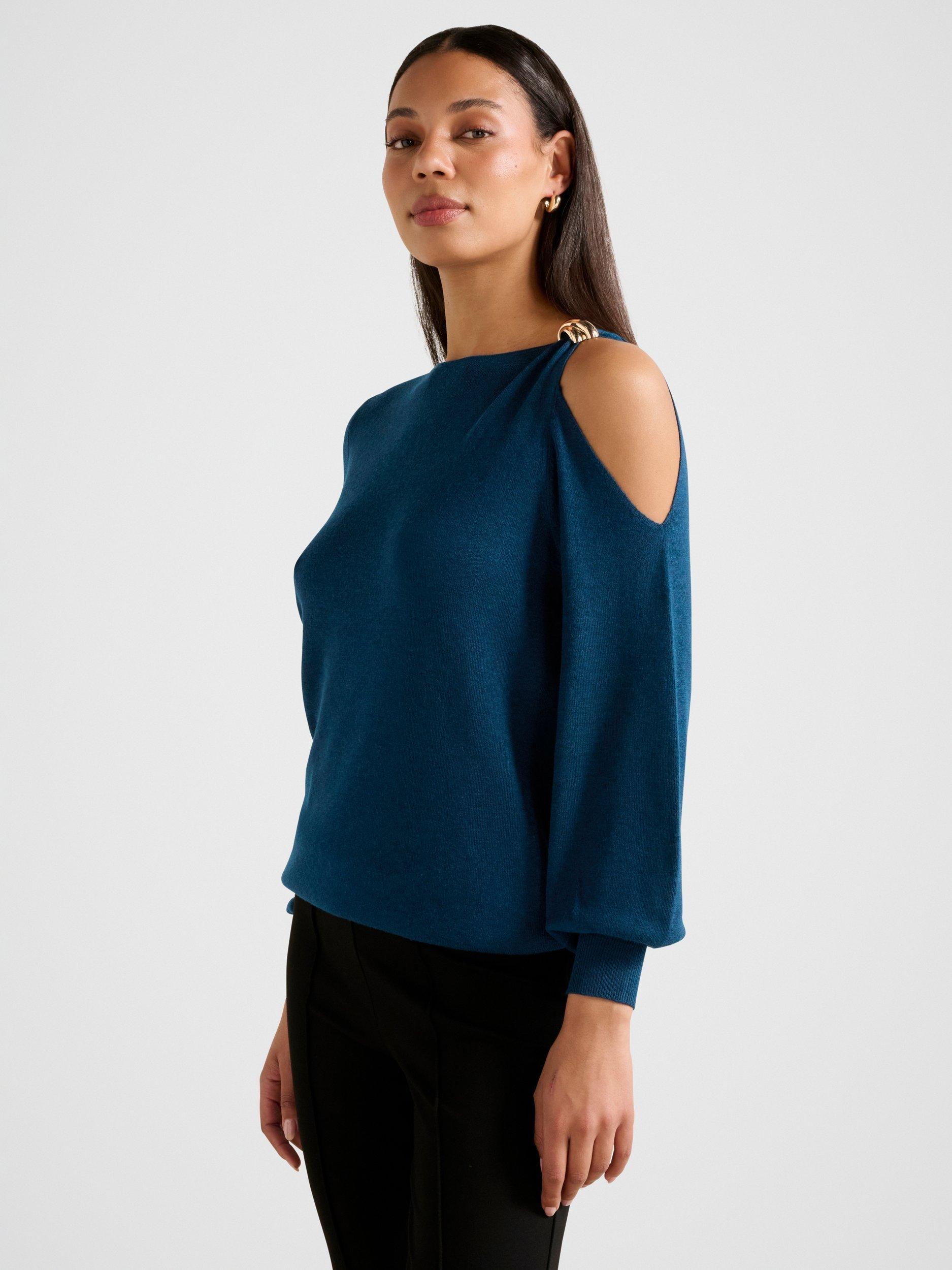 Product image 3 of 5, which shows Forever New Alessia Cold Shoulder Jumper, Petrol Blue, L