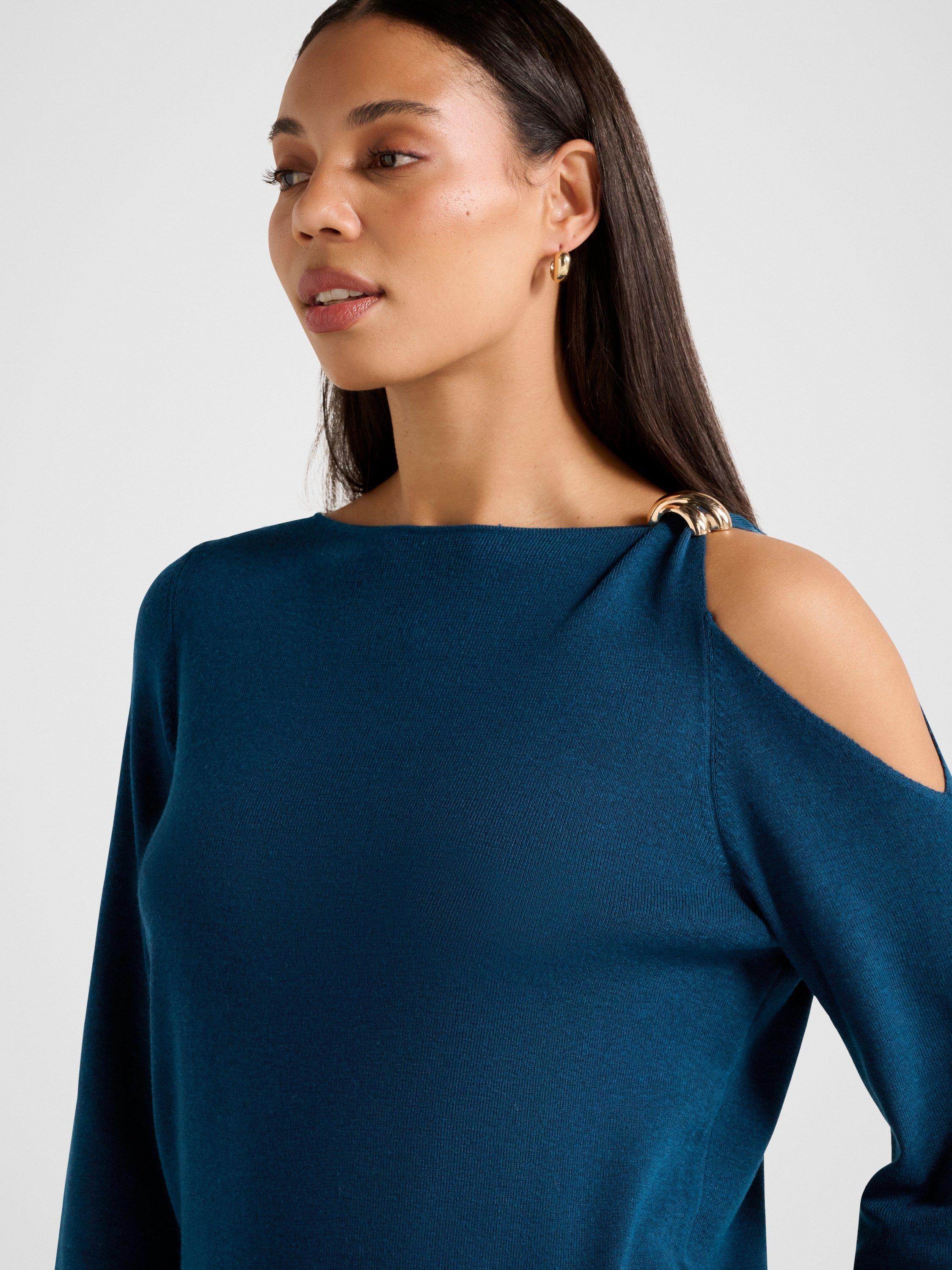 Product image 4 of 5, which shows Forever New Alessia Cold Shoulder Jumper, Petrol Blue, L