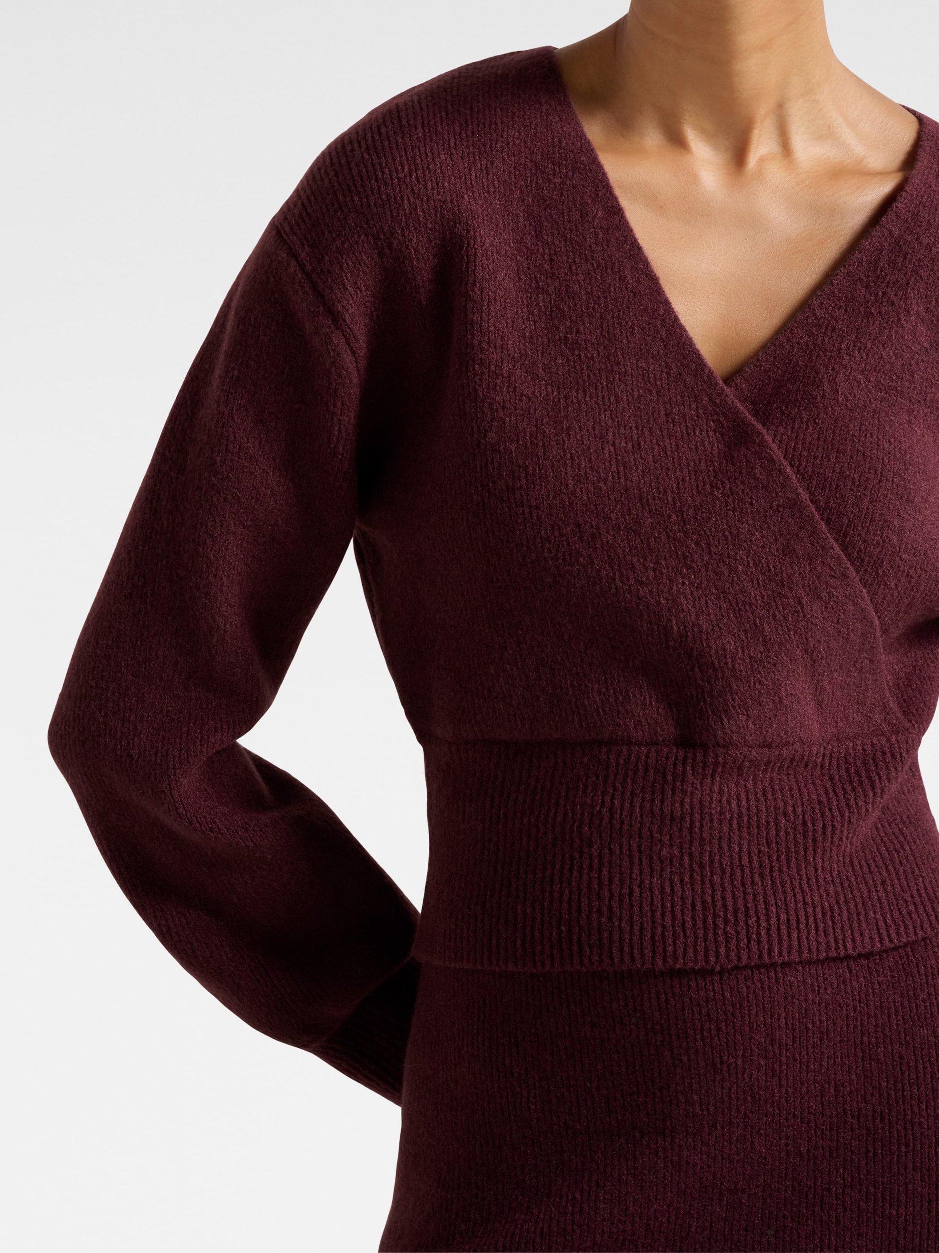 Product image 4 of 5, which shows Forever New Petite Sloane Wrap Jumper, Mulled Wine, L
