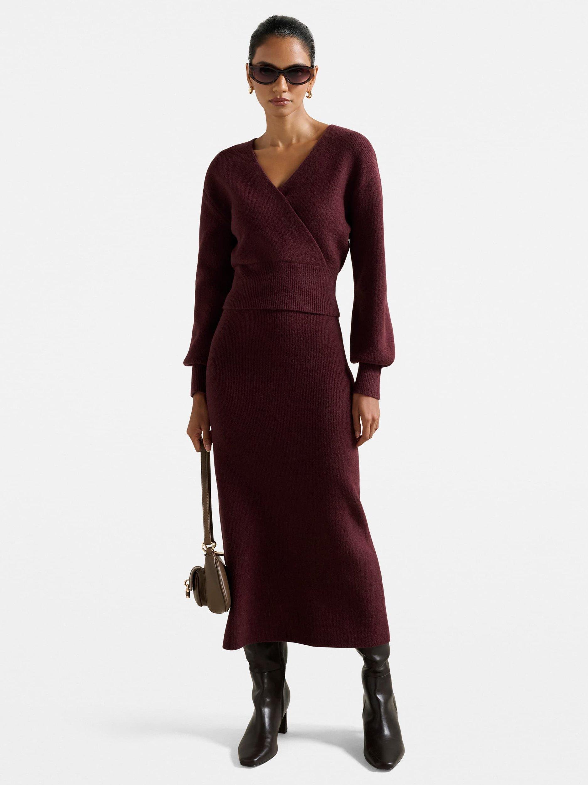 Product image 5 of 5, which shows Forever New Petite Sloane Wrap Jumper, Mulled Wine, L