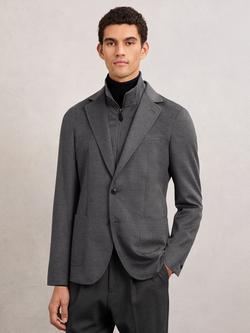 Reiss Patch Gilet Insert Single Breasted Blazer, Charcoal, Charcoal