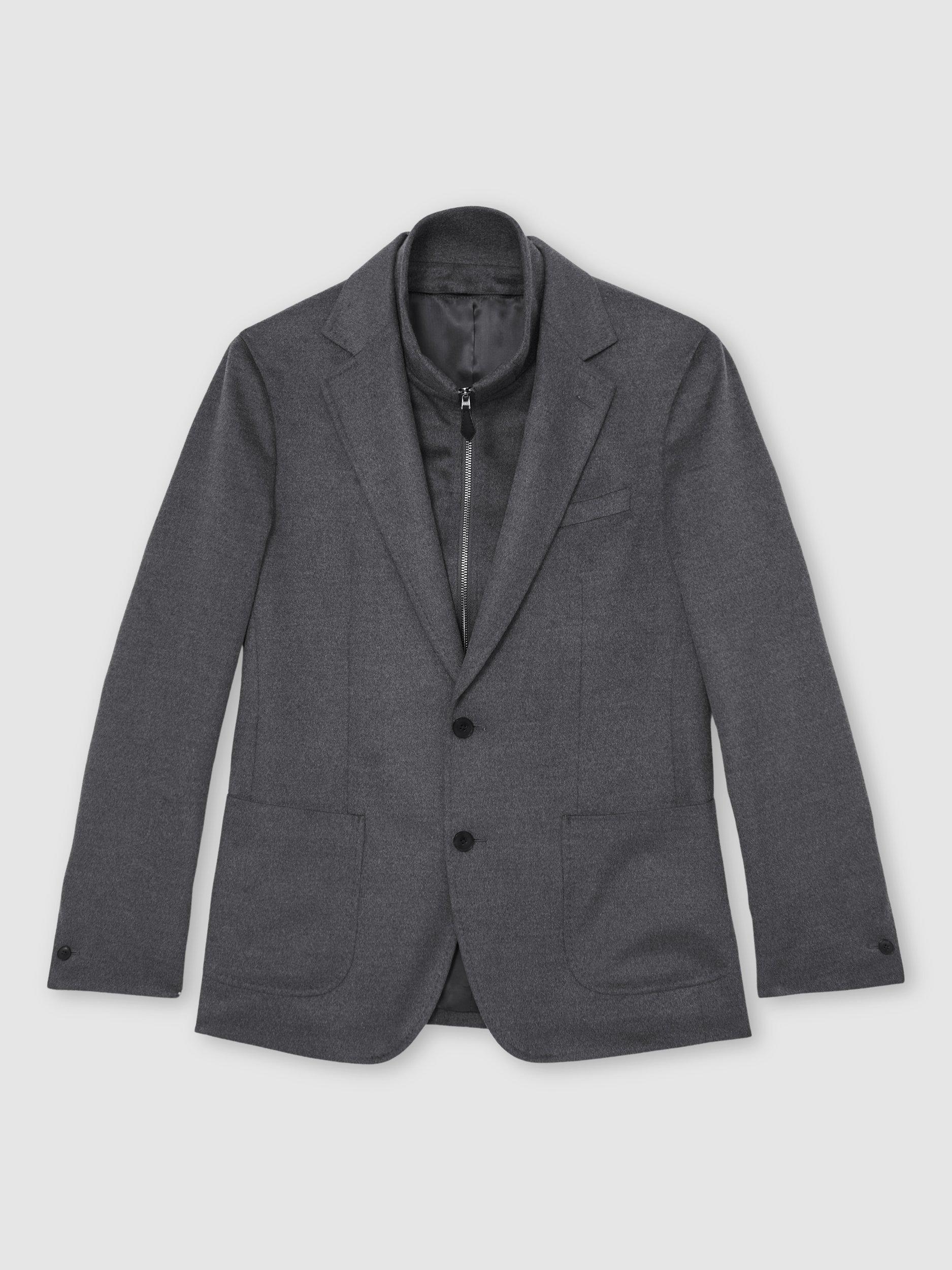 Product image 3 of 5, which shows Reiss Patch Gilet Insert Single Breasted Blazer, Charcoal, 36