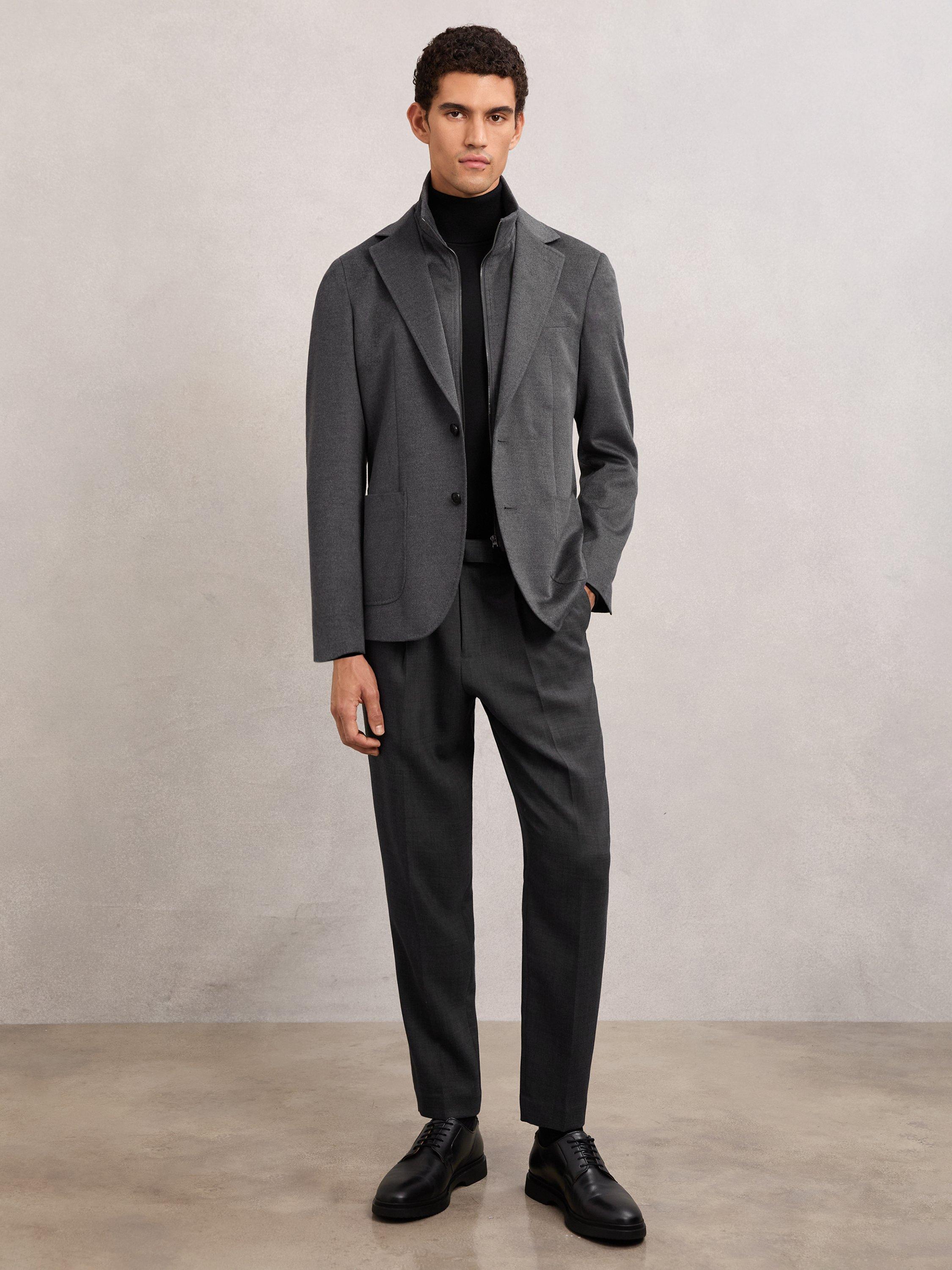 Product image 4 of 5, which shows Reiss Patch Gilet Insert Single Breasted Blazer, Charcoal, 36