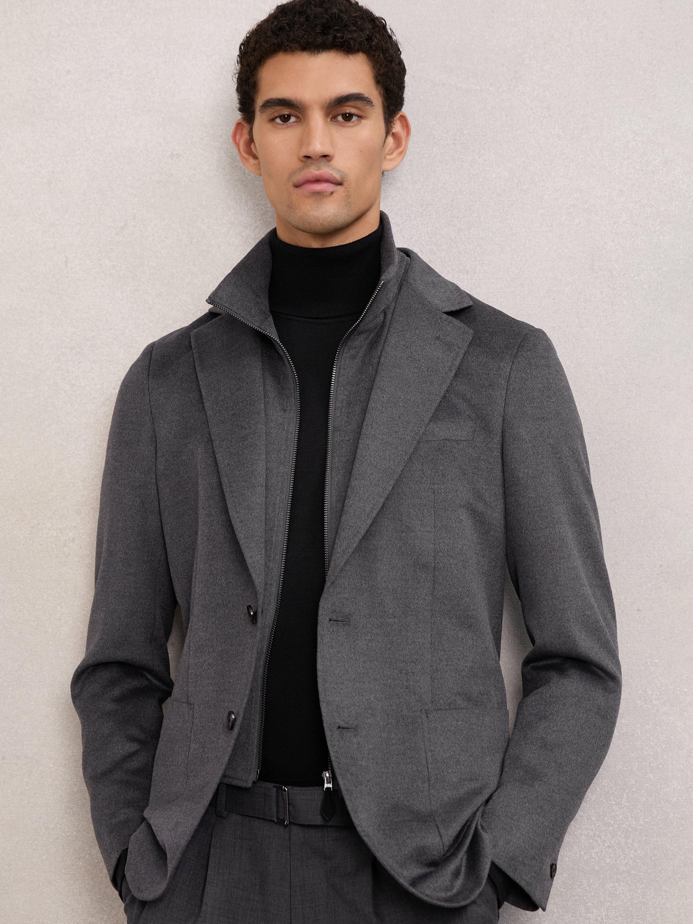 Product image 5 of 5, which shows Reiss Patch Gilet Insert Single Breasted Blazer, Charcoal, 36