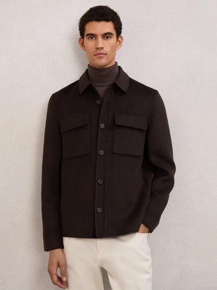 Reiss Net Wool Blend Overshirt, Brown, Brown