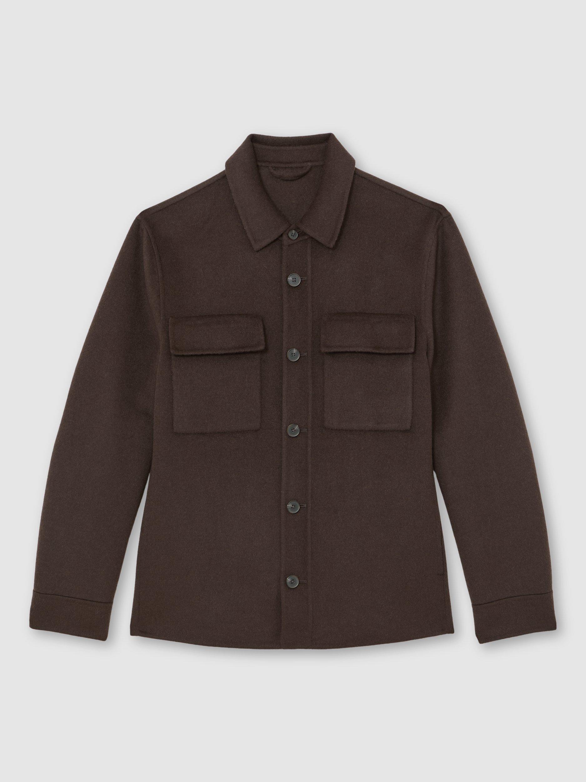 Product image 3 of 5, which shows Reiss Net Wool Blend Overshirt, Brown, XS