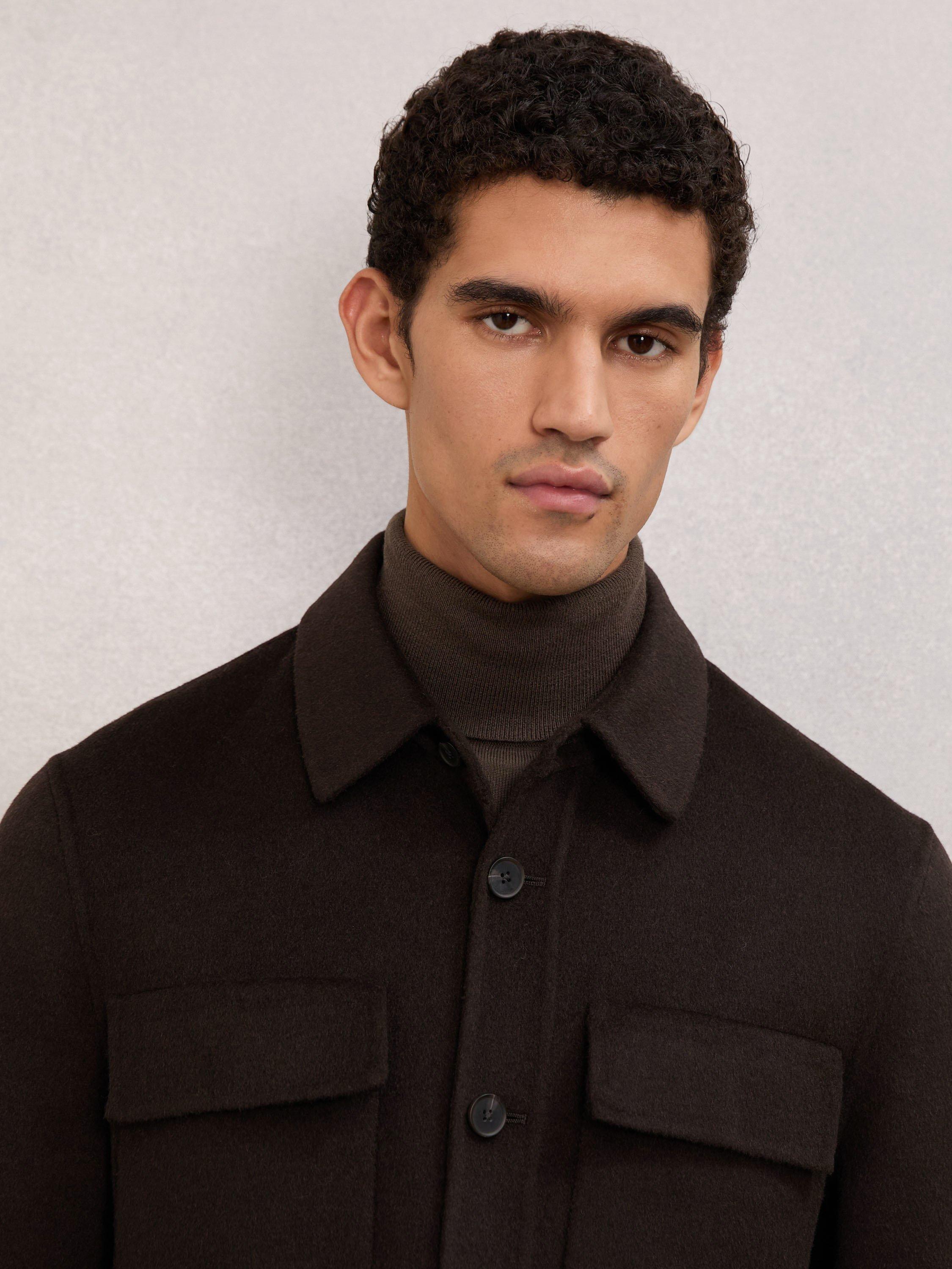 Product image 5 of 5, which shows Reiss Net Wool Blend Overshirt, Brown, XS