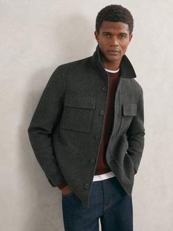 Reiss Net Wool Blend Overshirt, Charcoal Grey, Charcoal Grey